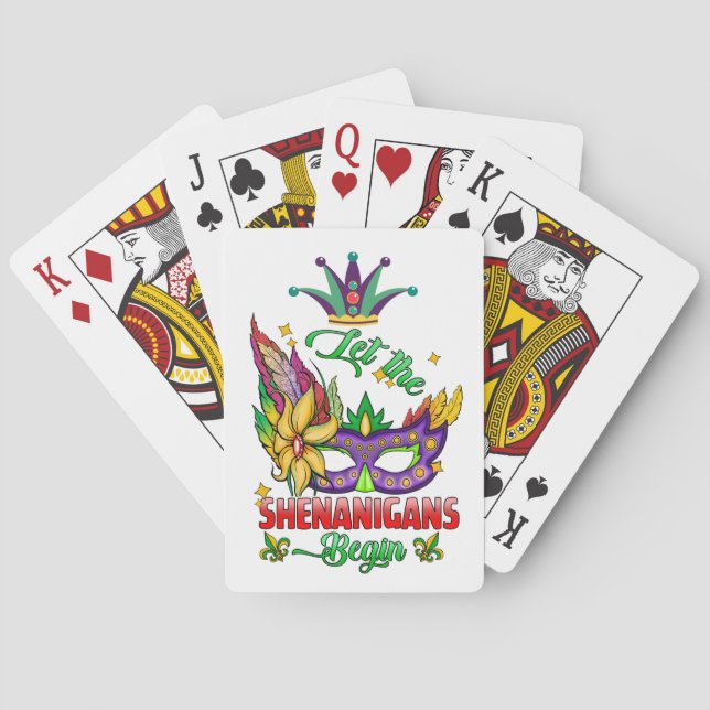 Lass die Shenanigans Begin Mardi Gras spielen Kart Spielkarten (Rückseite)