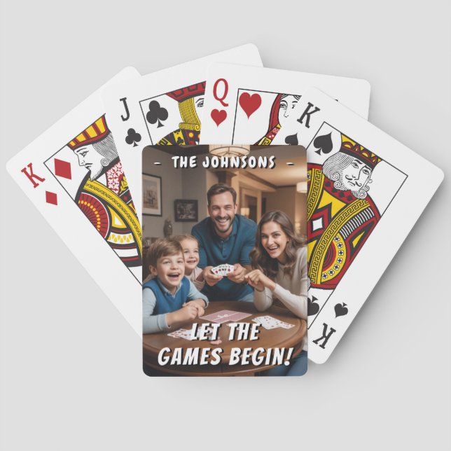 Lass die Spiele beginnen! Individuelles Foto Spielkarten (Rückseite)