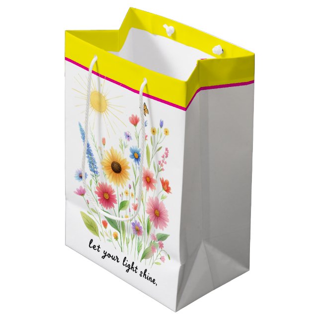 Lass dir helle Blume und Sonne Mittlere Geschenktüte (Vorderseite Schrägansicht)