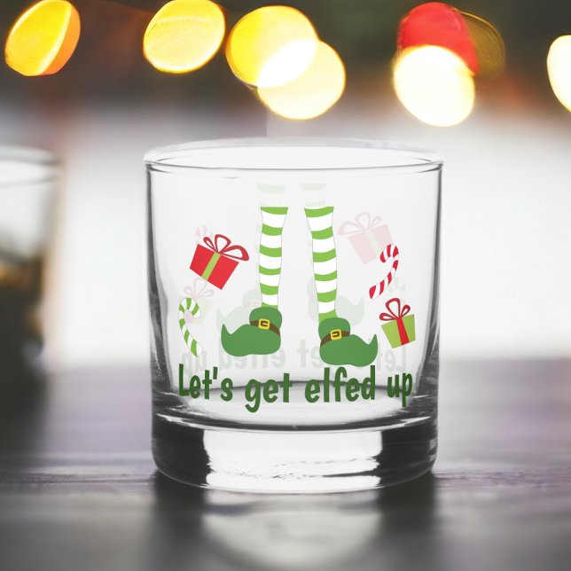Lass erledigt humorvolle Weihnachten Whiskyglas (Lets Get Elfed Up Humorous Christmas Whiskey Glass from Ricaso. A fun adult themed holiday glass)