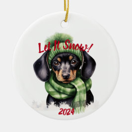 Lass es Dackel schnee: Aquarell Keramik Ornament