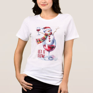 Lass es fließen lustiger Schneemann trinkt Wein Tri-Blend Shirt