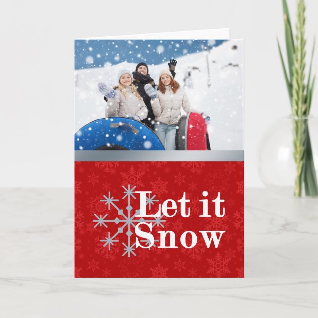 Lass es Foto Weihnachtskarte schnee Feiertagskarte (Vorderseite)