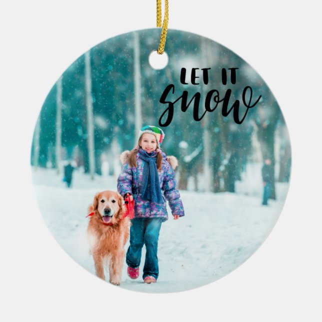 Lass es frohe Weihnachts-Foto schneien Keramik Ornament (Vorne)