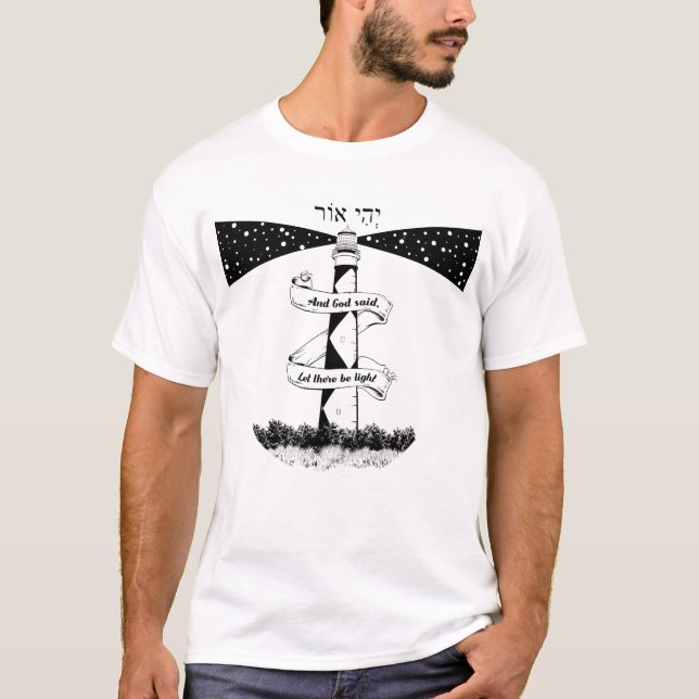 LASS ES GIBT LICHT Leuchtturm schwarz-weiß T-Shirt (Vorderseite)