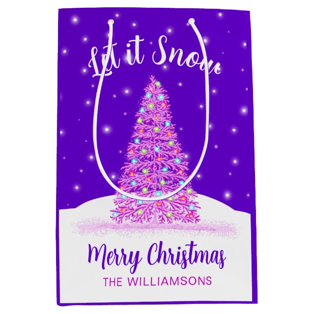 Lass es Lila Weihnachtsbaumurlaub schneien Mittlere Geschenktüte (Vorderseite)
