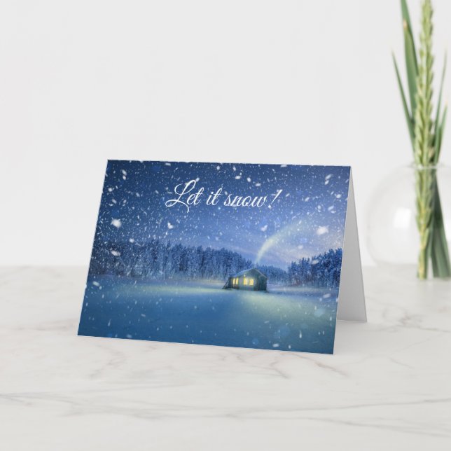 Lass es Schnee Nacht Szene Weihnachtskarte Karte (Vorderseite)