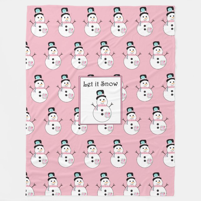 Lass es Schnee Snowman Pink Weihnachts Fleece Blan (Vorderseite)