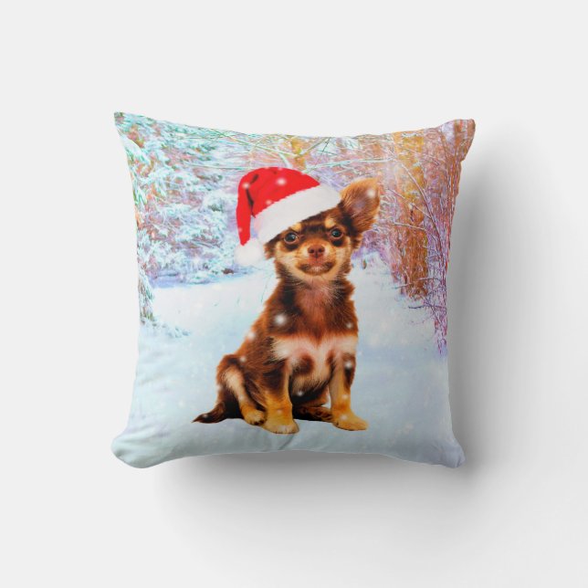 Lass es Schnee Weihnachtsfeiertag Chihuahua Hund Kissen (Vorderseite)