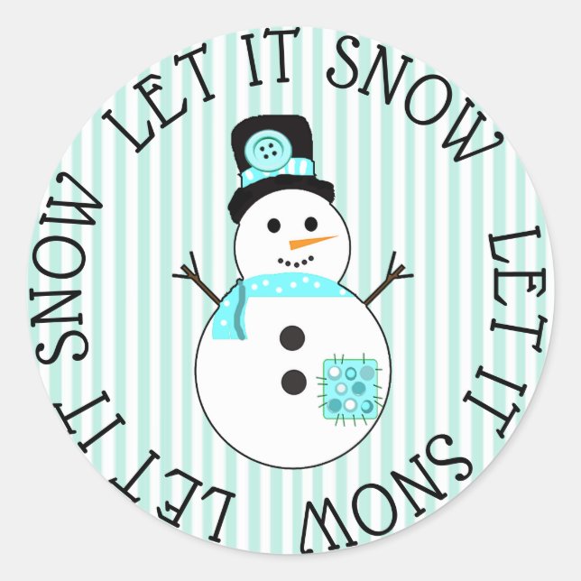 Lass es Schneemann Aquamarin Weihnachtskleber. Runder Aufkleber (Vorderseite)