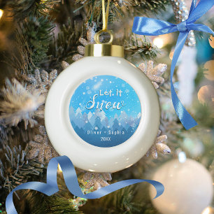 Lass es schneien Blauer Kristall Keramik Kugel-Ornament