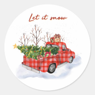Lass es schneien roter LKW Weihnachtsumschlag Sieg Runder Aufkleber