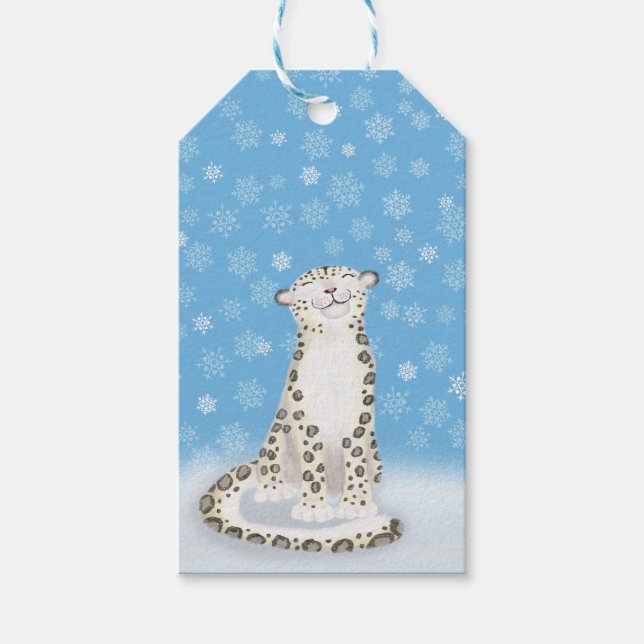 'Lass es schneien' Schneeleopard Weihnachtsgeschen Geschenkanhänger (Vorderseite)