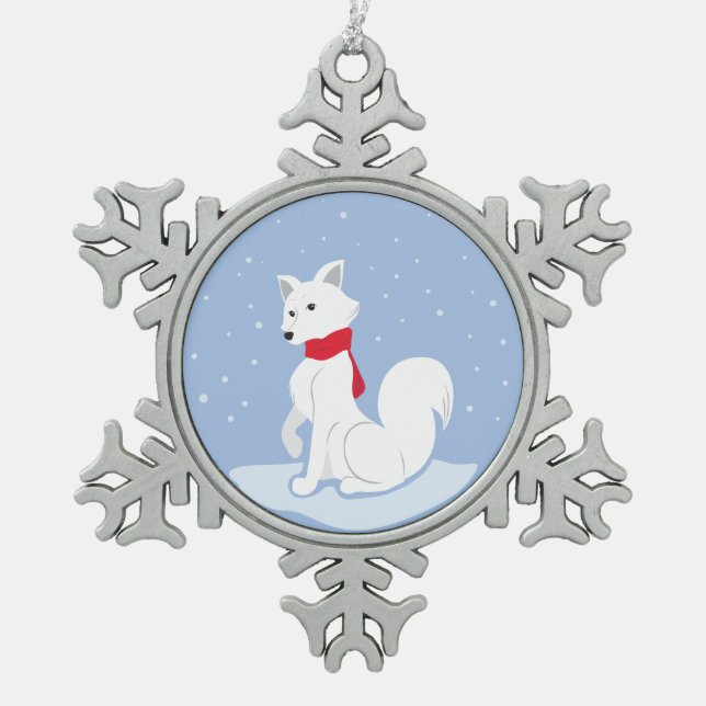 Lass es schneit! (Arctic Fox) Schneeflocken Zinn-Ornament (Vorderseite)