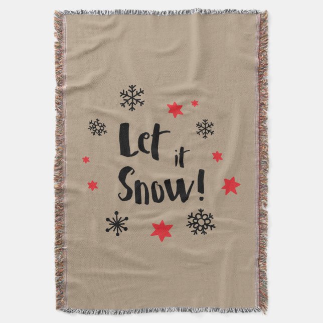 "Lass es schneit!" Calligrafie Christmas Taupe Decke (Vorderseite Vertikal)