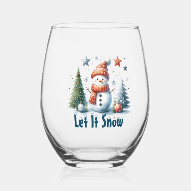Lass es schneit, Holiday Snowman Weinglas Ohne Stiel (Vorderseite)