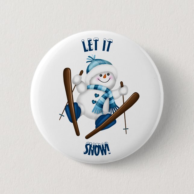 Lass es schneit! Snowman Skier Button (Vorderseite)