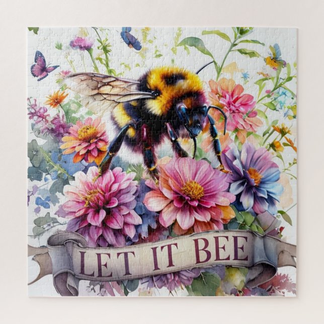 Lass es sein – Wasserfarben-Hummel-Frühlingsblumen (Vertikal)