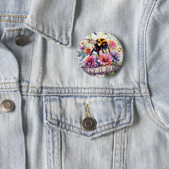 Lass es sein – Wasserfarben-Hummel-Frühlingsblumen Button (Beispiel)