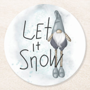 Lass es Winter Gnome schneien Runder Pappuntersetzer
