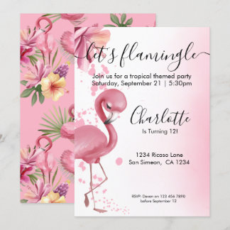 Lass Flamingle Tropical Pink Flamingo Geburtstag Einladung
