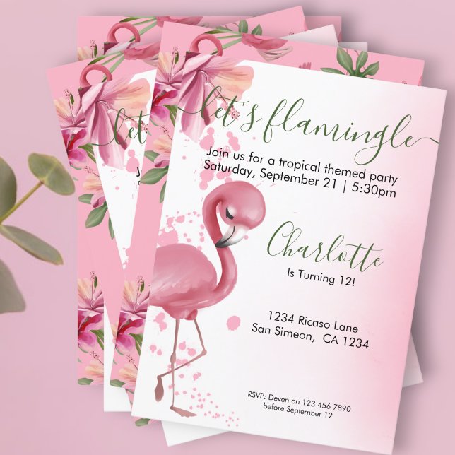 Lass Flamingle Tropical Pink Flamingo Geburtstag Einladung (Von Creator hochgeladen)
