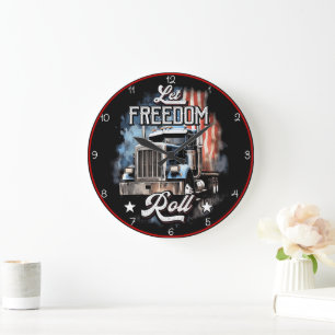 Lass Freedom Roll: Trucking America Große Wanduhr