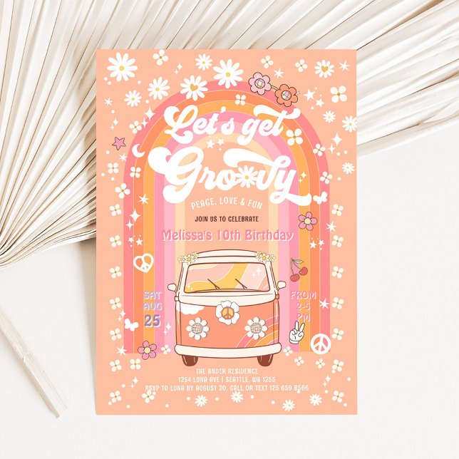 Lass Get Groovy Van Bus Rainbow Van Birthday Einladung (Von Creator hochgeladen)