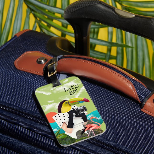 Lass Go Cool Travel Collage Pop Art Gepäckanhänger (Vorderseite Insitu 1)