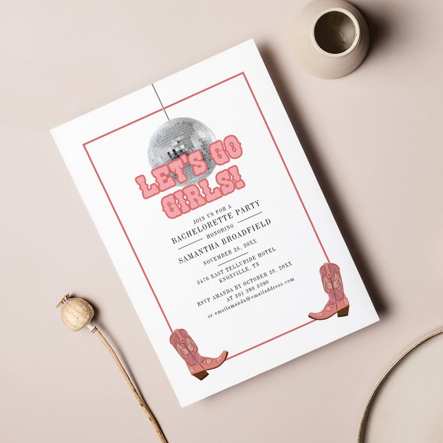 Lass Go Girls Disco Cowgirl Bachelorette Einladung (Von Creator hochgeladen)