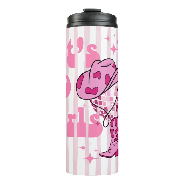 Lass Go Girls Disco Cowgirl Junggeselinnen-Abschie Thermosbecher (Vorderseite)