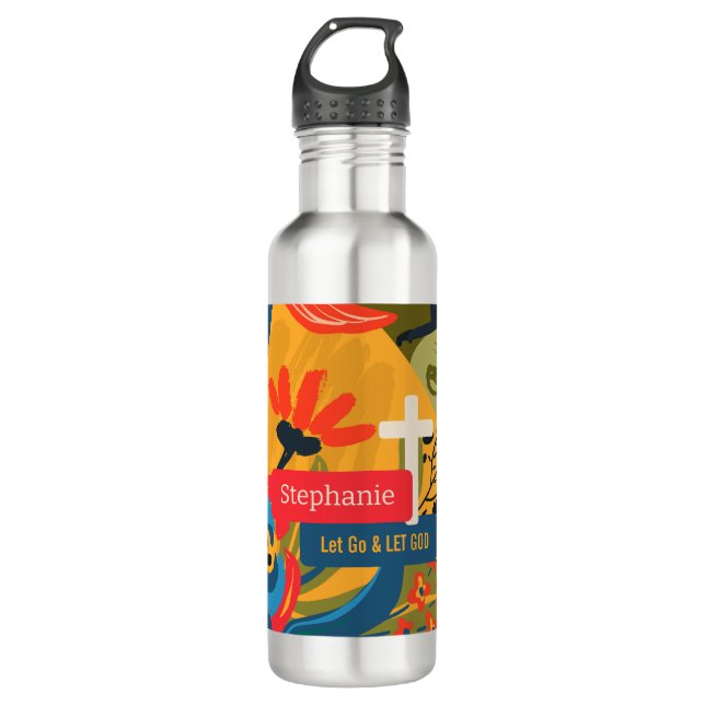 Lass Go Lasse Gott kühne Abstrakte Floral Edelstahlflasche (Vorderseite)