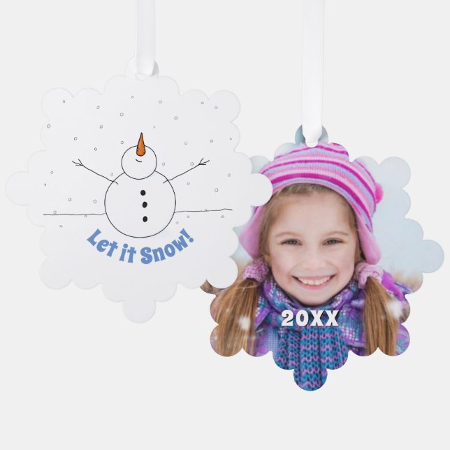 Lass ist Snow Happy Snowman mit Foto Back Ornament Karte (Vorderseite/Rückseite)