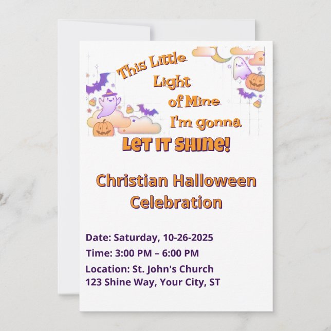 Lass It Shine Christlich Halloween Einladung (Vorderseite)