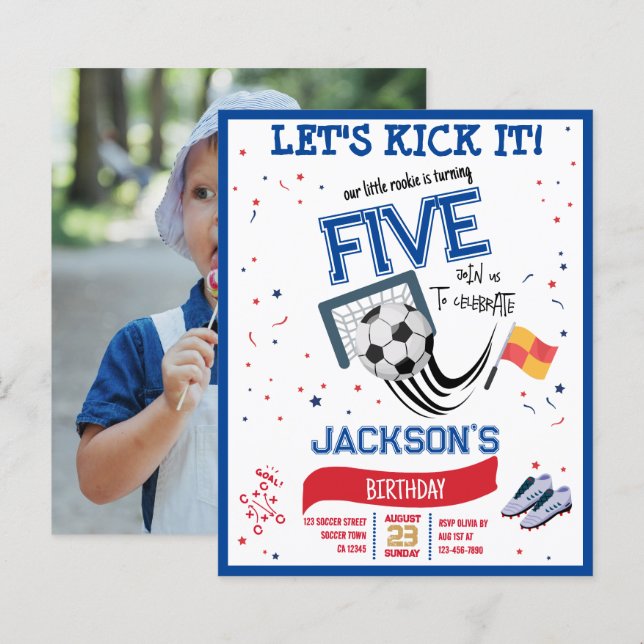 Lass Kick It Rookie Soccer Budget Foto Geburtstag (Vorne/Hinten)
