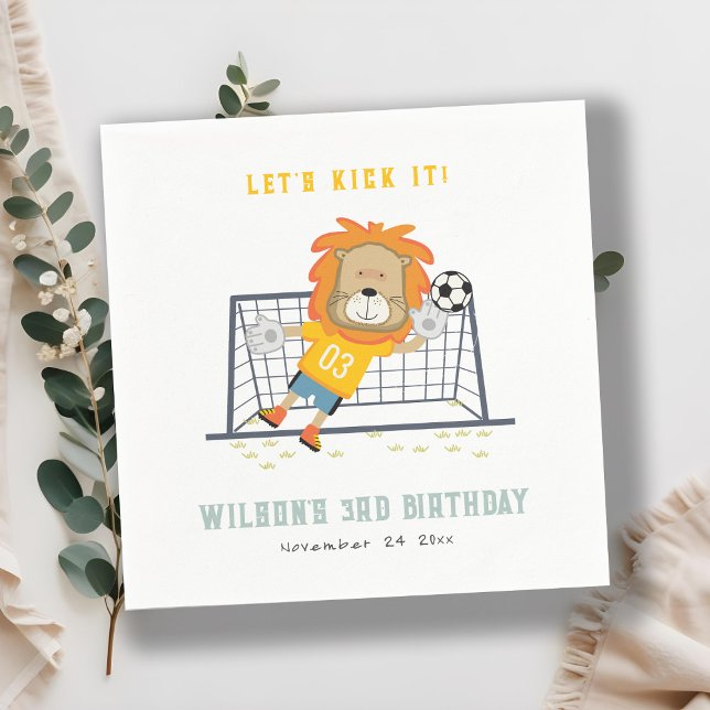 Lass Kick Lion Goalkeeper Soccer Kindergeburtstag Serviette (Von Creator hochgeladen)