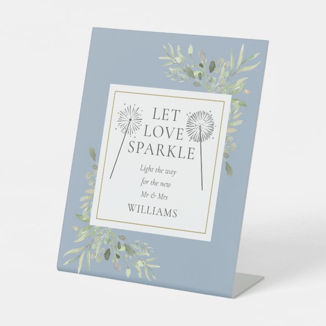 Lass Liebe Sparkle Greenery Dusty Blue Wedding Sockelschild (Vorderseite)