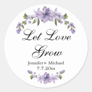 lass Liebe wachsen Aquarell lila Blumen Hochzeit Runder Aufkleber