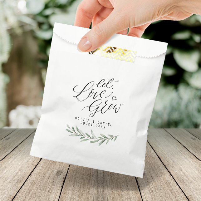 "Lass Liebe wachsen" Drehbuch rustikale Grün Hochz Geschenktütchen ("Let love grow" script rustic greenery wedding Favor Bag)