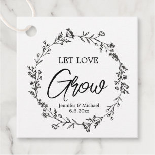 lass Liebe wachsen, schwarz-weiße florale Hochzeit Geschenkanhänger