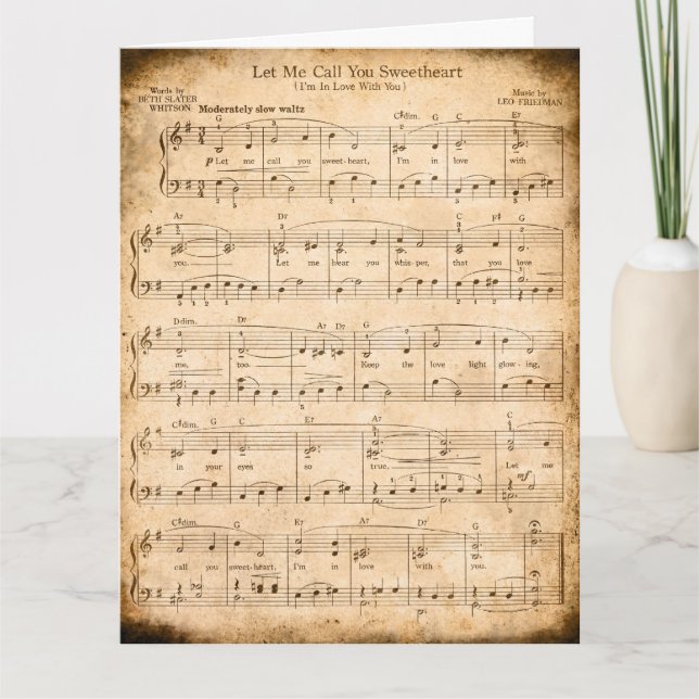 Lass me nennen Sie Sweetheart Sheet Music Valentin Karte (Vorderseite)