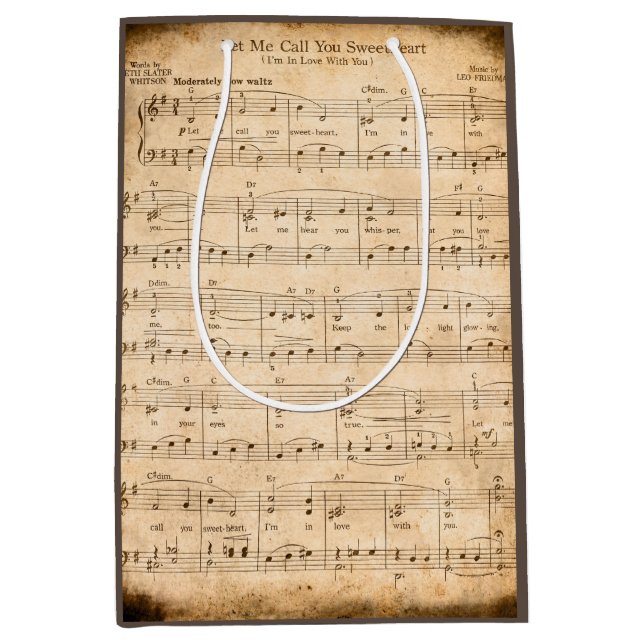 Lass me nennen Sie Sweetheart Sheet Music Valentin Mittlere Geschenktüte (Vorderseite)