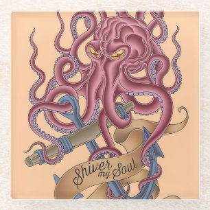 Lass meine Seele erschaudern   Tintenfisch-Tattoo Glasuntersetzer