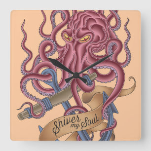 Lass meine Seele erschaudern Tintenfisch-Tattoo Quadratische Wanduhr