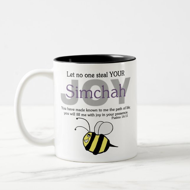 Lass niemanden, der deine Freude/Simchah stiehlt! Zweifarbige Tasse (Links)