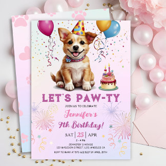 Lass Pawty 9. Geburtstag Hund Welpe Girl Party Einladung