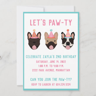 Lass Pawty French Bulldog Party Hats Einladung