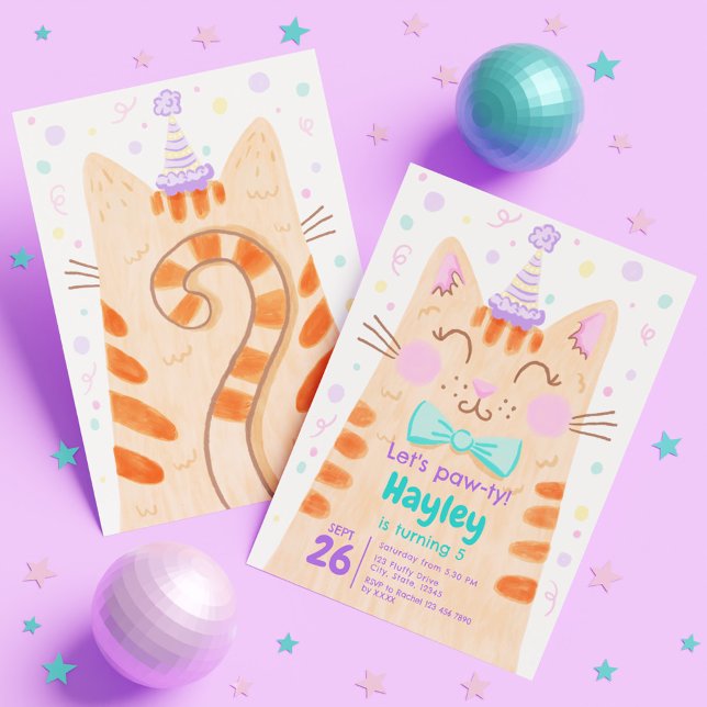 Lass Pawty Niedlich Kitty Cat Face Kindergeburtsta Einladung (Lets Pawty Cute Kitty Cat Face Kids Birthday Party Invitation)