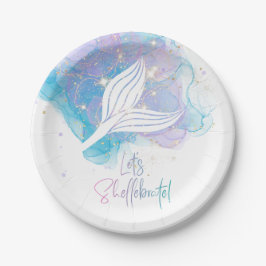 Lass Shellebrate Mermaid Schwanz Watercolor Geburt Pappteller