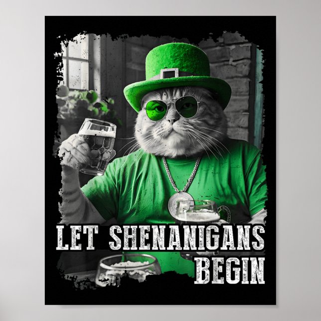 Lass Shenanigans Begin Funny Fat Cat St Patricks D Poster (Vorne)